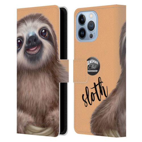 Animal Club International Faces Sloth Leather Book Wallet Case Cover For Apple iPhone 13 Pro Max