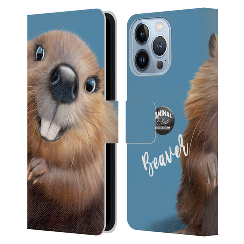 Animal Club International Faces Beaver Leather Book Wallet Case Cover For Apple iPhone 13 Pro