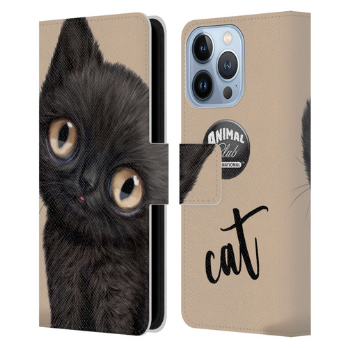 Animal Club International Faces Black Cat Leather Book Wallet Case Cover For Apple iPhone 13 Pro