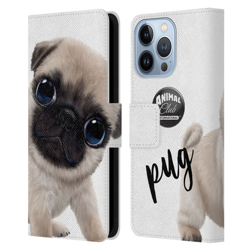 Animal Club International Faces Pug Leather Book Wallet Case Cover For Apple iPhone 13 Pro