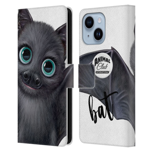 Animal Club International Faces Bat Leather Book Wallet Case Cover For Apple iPhone 14 Plus