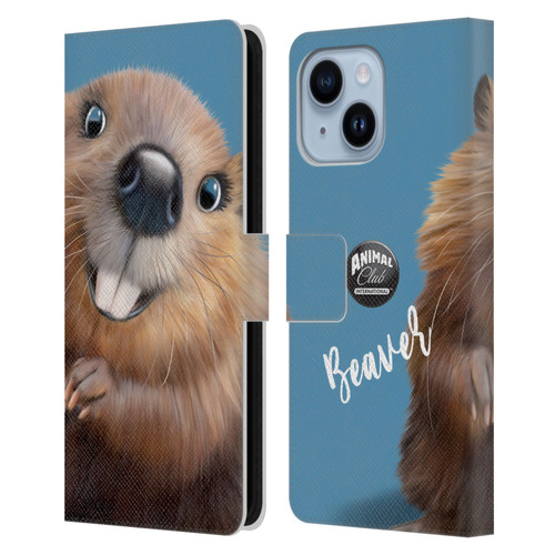 Animal Club International Faces Beaver Leather Book Wallet Case Cover For Apple iPhone 14 Plus