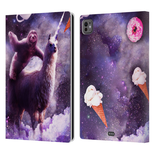 Random Galaxy Mixed Designs Sloth Riding Unicorn Leather Book Wallet Case Cover For Apple iPad Pro 11 M4 2024