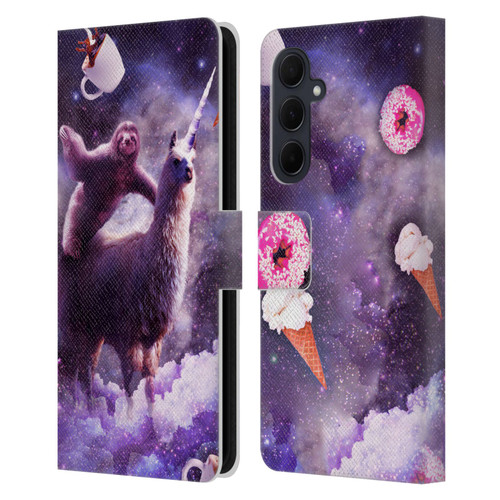 Random Galaxy Mixed Designs Sloth Riding Unicorn Leather Book Wallet Case Cover For Samsung Galaxy A35 5G