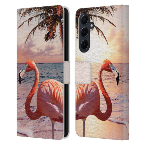 Random Galaxy Mixed Designs Flamingos & Palm Trees Leather Book Wallet Case Cover For Samsung Galaxy A55 5G