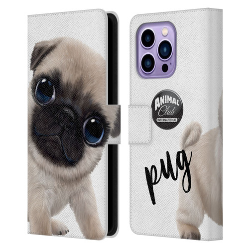 Animal Club International Faces Pug Leather Book Wallet Case Cover For Apple iPhone 14 Pro Max
