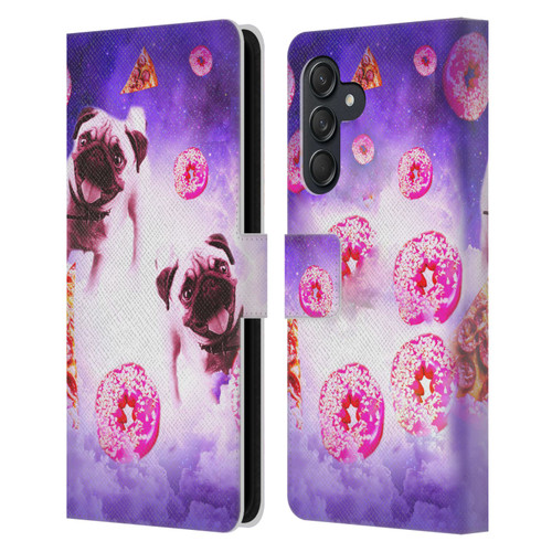 Random Galaxy Mixed Designs Pugs Pizza & Donut Leather Book Wallet Case Cover For Samsung Galaxy M55 5G