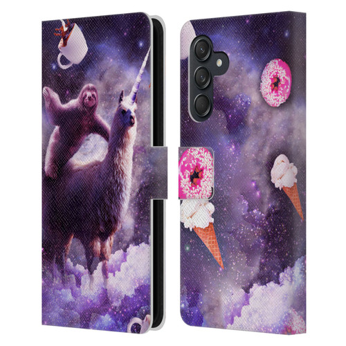 Random Galaxy Mixed Designs Sloth Riding Unicorn Leather Book Wallet Case Cover For Samsung Galaxy M55 5G