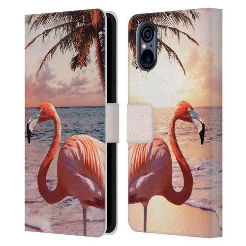 Random Galaxy Mixed Designs Flamingos & Palm Trees Leather Book Wallet Case Cover For Sony Xperia 5 V 5G