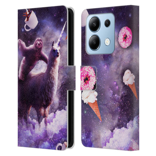 Random Galaxy Mixed Designs Sloth Riding Unicorn Leather Book Wallet Case Cover For Xiaomi Redmi Note 13/13 Pro 5G