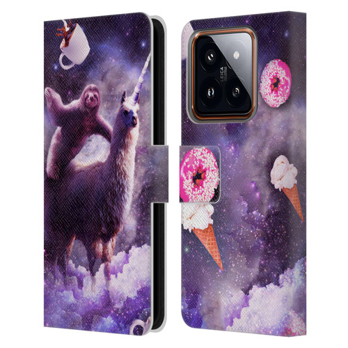 Random Galaxy Mixed Designs Sloth Riding Unicorn Leather Book Wallet Case Cover For Xiaomi 14