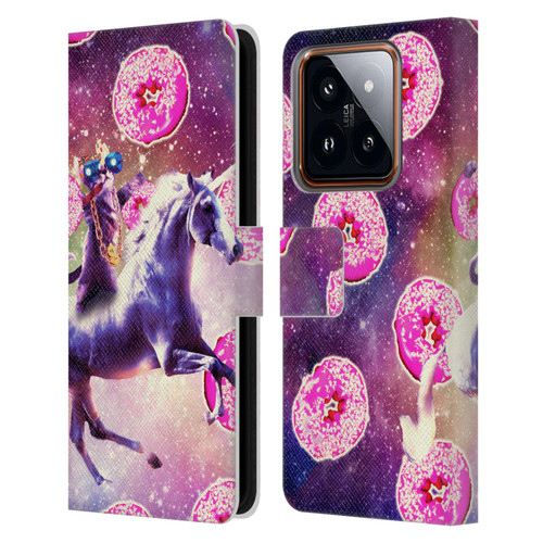 Random Galaxy Mixed Designs Thug Cat Riding Unicorn Leather Book Wallet Case Cover For Xiaomi 14
