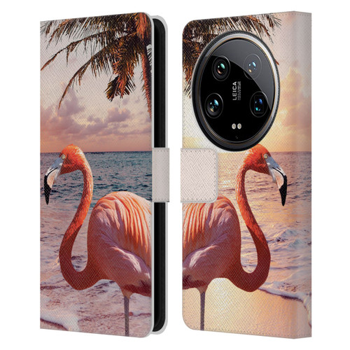 Random Galaxy Mixed Designs Flamingos & Palm Trees Leather Book Wallet Case Cover For Xiaomi 14 Ultra