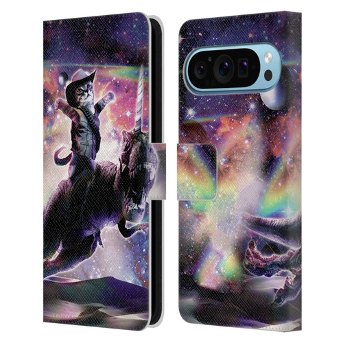 Random Galaxy Space Cat Dinosaur Unicorn Leather Book Wallet Case Cover For Google Pixel 9 / Pixel 9 Pro