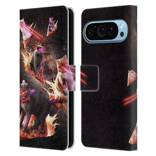 Random Galaxy Space Cat Fire Pizza Leather Book Wallet Case Cover For Google Pixel 9 / Pixel 9 Pro