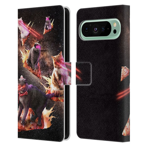 Random Galaxy Space Cat Fire Pizza Leather Book Wallet Case Cover For Google Pixel 9 Pro XL