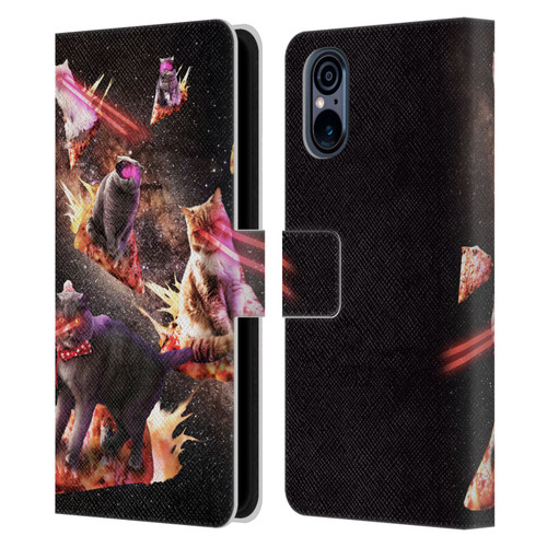 Random Galaxy Space Cat Fire Pizza Leather Book Wallet Case Cover For Sony Xperia 5 V 5G
