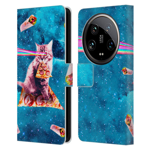 Random Galaxy Space Cat Lazer Eye & Pizza Leather Book Wallet Case Cover For Xiaomi 14 Ultra