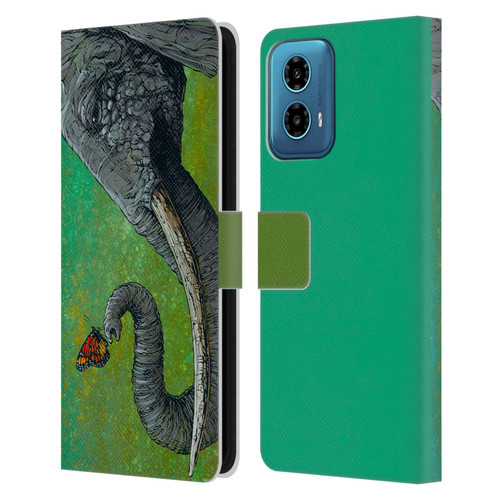 David Lozeau Colourful Grunge The Elephant Leather Book Wallet Case Cover For Motorola Moto G34 5G