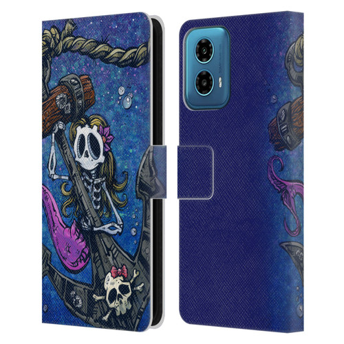 David Lozeau Colourful Grunge Mermaid Anchor Leather Book Wallet Case Cover For Motorola Moto G34 5G