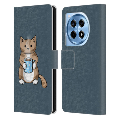 Beth Wilson Doodlecats Coffee Drinking Leather Book Wallet Case Cover For OnePlus 12R