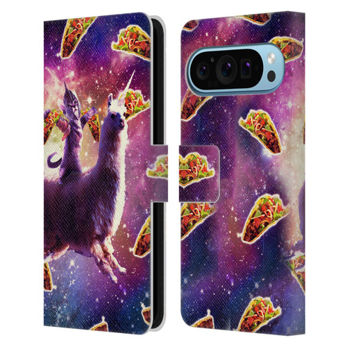 Random Galaxy Space Llama Warrior Cat & Tacos Leather Book Wallet Case Cover For Google Pixel 9 / Pixel 9 Pro