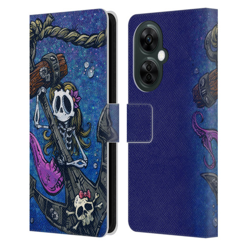 David Lozeau Colourful Grunge Mermaid Anchor Leather Book Wallet Case Cover For OnePlus Nord CE 3 Lite 5G