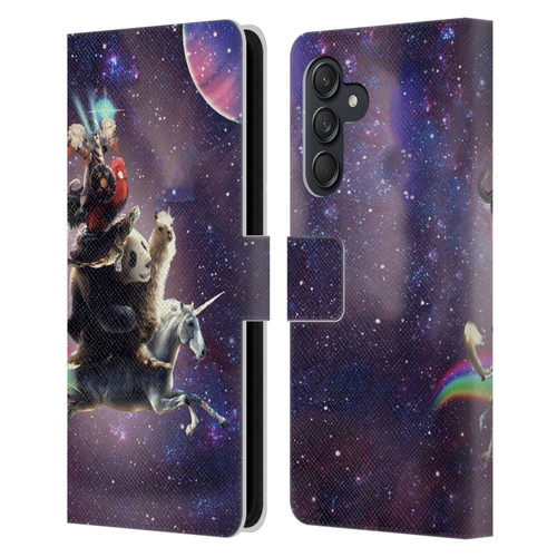 Random Galaxy Space Llama Unicorn Space Ride Leather Book Wallet Case Cover For Samsung Galaxy M55 5G