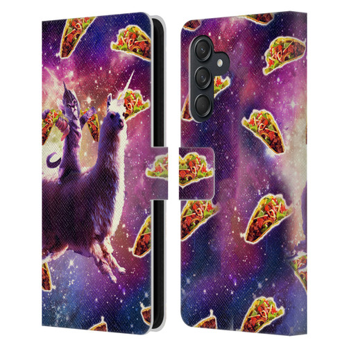 Random Galaxy Space Llama Warrior Cat & Tacos Leather Book Wallet Case Cover For Samsung Galaxy M55 5G