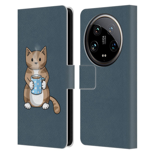 Beth Wilson Doodlecats Coffee Drinking Leather Book Wallet Case Cover For Xiaomi 14 Ultra