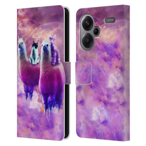 Random Galaxy Space Llama Kitty & Cat Leather Book Wallet Case Cover For Xiaomi Redmi Note 13 Pro Plus 5G