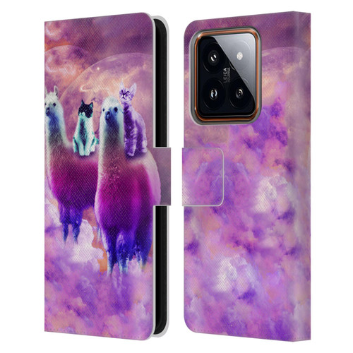 Random Galaxy Space Llama Kitty & Cat Leather Book Wallet Case Cover For Xiaomi 14