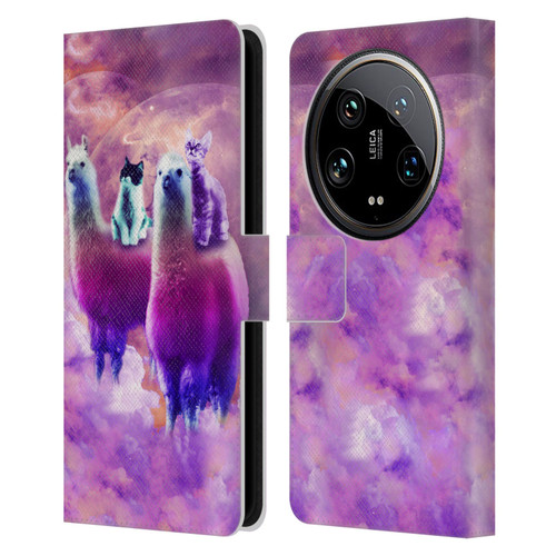 Random Galaxy Space Llama Kitty & Cat Leather Book Wallet Case Cover For Xiaomi 14 Ultra