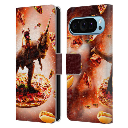Random Galaxy Space Pizza Ride Pug & Dinosaur Unicorn Leather Book Wallet Case Cover For Google Pixel 9 / Pixel 9 Pro