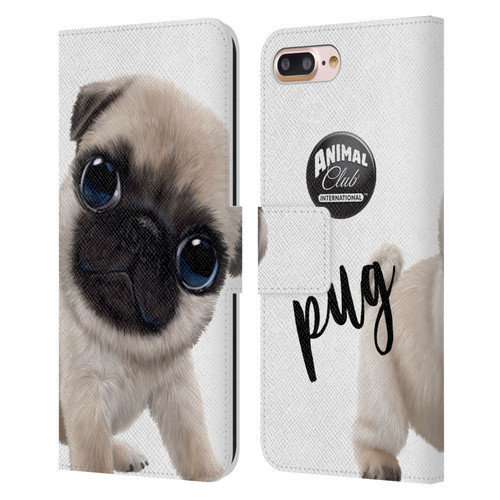Animal Club International Faces Pug Leather Book Wallet Case Cover For Apple iPhone 7 Plus / iPhone 8 Plus
