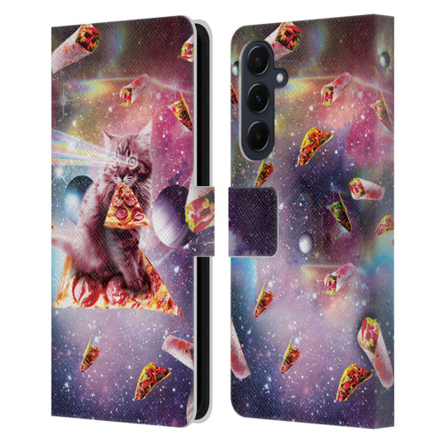 Random Galaxy Space Pizza Ride Outer Space Lazer Cat Leather Book Wallet Case Cover For Samsung Galaxy A55 5G