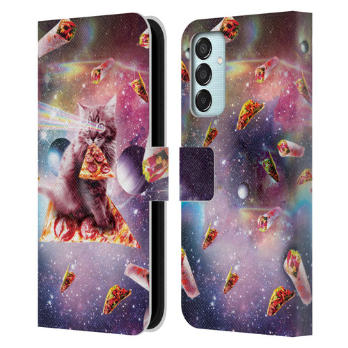Random Galaxy Space Pizza Ride Outer Space Lazer Cat Leather Book Wallet Case Cover For Samsung Galaxy M15/F15 5G