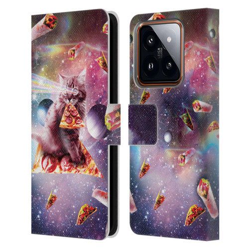 Random Galaxy Space Pizza Ride Outer Space Lazer Cat Leather Book Wallet Case Cover For Xiaomi 14