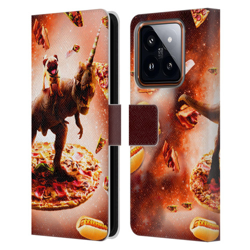 Random Galaxy Space Pizza Ride Pug & Dinosaur Unicorn Leather Book Wallet Case Cover For Xiaomi 14