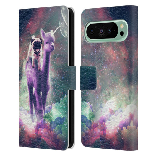 Random Galaxy Space Unicorn Ride Pug Riding Llama Leather Book Wallet Case Cover For Google Pixel 9 Pro XL