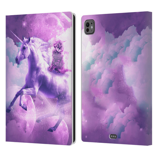 Random Galaxy Space Unicorn Ride Purple Galaxy Cat Leather Book Wallet Case Cover For Apple iPad Pro 11 M4 2024