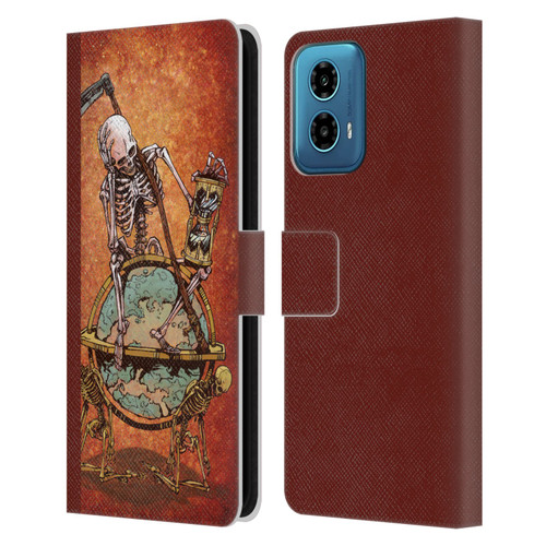 David Lozeau Colourful Art Memento Mori Leather Book Wallet Case Cover For Motorola Moto G34 5G