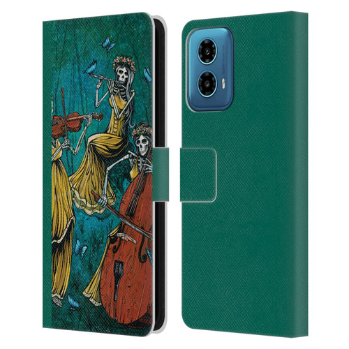 David Lozeau Colourful Art Three Female Leather Book Wallet Case Cover For Motorola Moto G34 5G