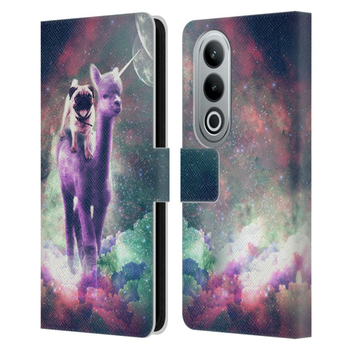 Random Galaxy Space Unicorn Ride Pug Riding Llama Leather Book Wallet Case Cover For OPPO OnePlus Ace 3V 5G
