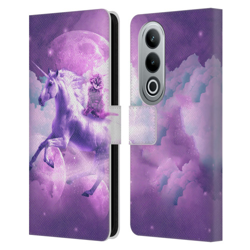 Random Galaxy Space Unicorn Ride Purple Galaxy Cat Leather Book Wallet Case Cover For OPPO OnePlus Ace 3V 5G
