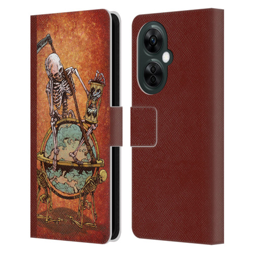 David Lozeau Colourful Art Memento Mori Leather Book Wallet Case Cover For OnePlus Nord CE 3 Lite 5G