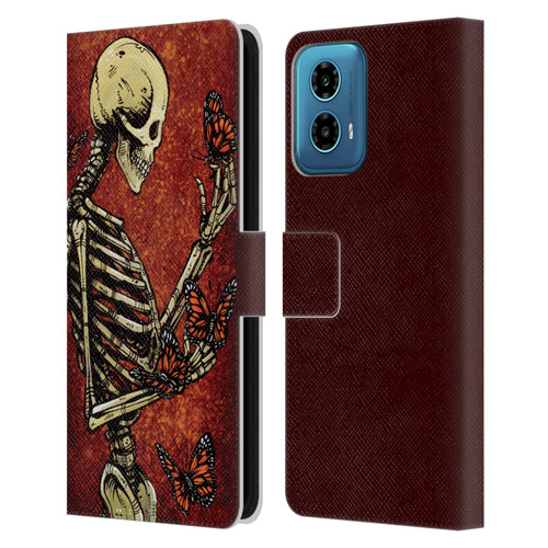 David Lozeau Skeleton Grunge Butterflies Leather Book Wallet Case Cover For Motorola Moto G34 5G
