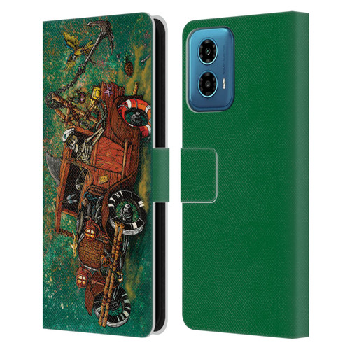 David Lozeau Skeleton Grunge Tiki Towing Leather Book Wallet Case Cover For Motorola Moto G34 5G