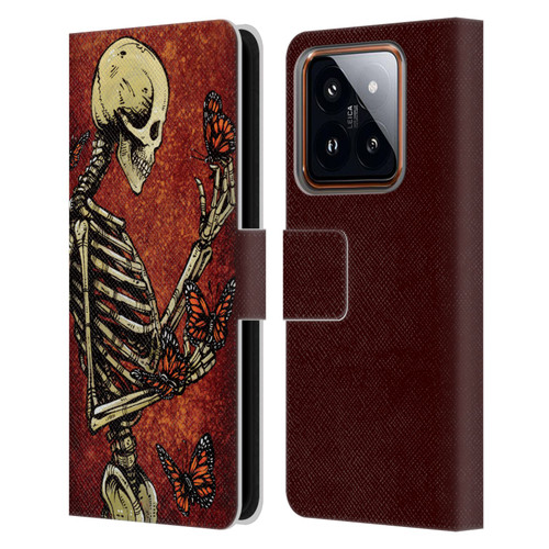 David Lozeau Skeleton Grunge Butterflies Leather Book Wallet Case Cover For Xiaomi 14