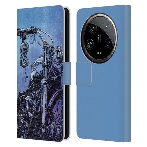David Lozeau Skeleton Grunge Motorcycle Leather Book Wallet Case Cover For Xiaomi 14 Ultra